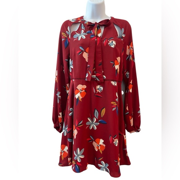 Abercrombie & Fitch floral long sleeve maroon flared flowy whimsigoth size Small - Picture 1 of 8